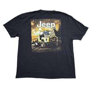 Jeep Mens Graphic T-Shirt Black 2X Jedco American Flag Wrangler Back Print Tee